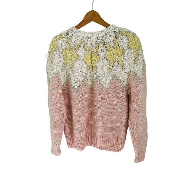 GREG ADAMS Knitted by Hand Fair Island Cardigan Pink Cream White Size Med - Picture 5 of 13
